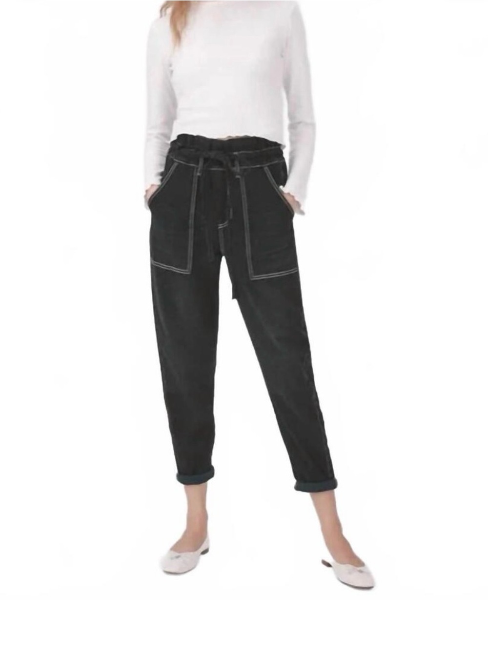 NEW SOMETHING NAVY harlow paperbag pants in black